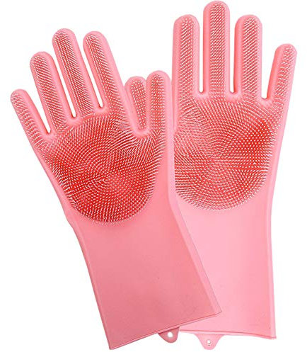 Dishwashing Gloves Silicone Cleaning Reusable Scrub Gloves for Wash Dish,Kitchen, Bathroom