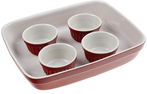 Mason Cash 5 Piece Baking Set Roaster Dish 4 Ramekins Red Oven Dishes Bakeware