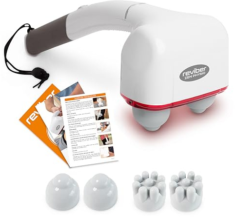 Reviber Zen Physio Handheld Deep Tissue Massager, Portable Body Massager, Electric Percussion Massage Tool for Back, Neck, Legs & Muscle Recovery/Sore Muscles, 2 Interchangeable Heads, Dual Speed