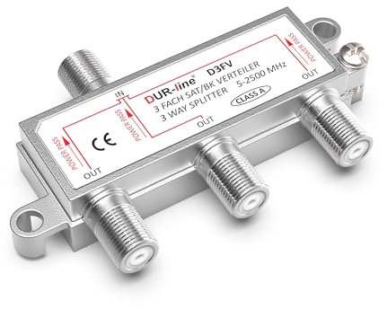 DUR-line SAT & BK-Verteiler - 3-Fach Splitter - voll geschirmt - Unicable & HD tauglich - für Sat-Anlagen DVB-S2 - BK, UKW, DC-Durchlass, TV Antennen