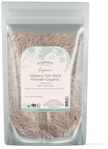Starwest Botanicals Organic Slippery Elm Bark Powder - Traditional Herb for Tea & Recipes, Enjoy with Milk & Sweetener, Certified Kosher, Non-GMO - 4 oz Pouch