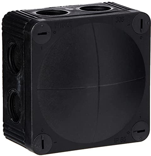 Wiska Combi 308/5 - Black Waterproof Junction Box With 5 Pole 4.0mmsq Screw Terminal & 8 Self Sealing Cable Inlets (IP66 32A L:85x W:85x D:51mm)