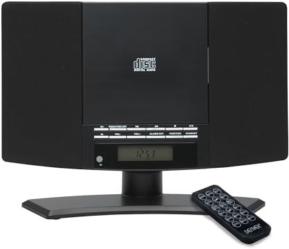 Denver Musik-Center (vertikaler CD-Player mit LCD-Display, AUX-In, Wandhalterung, Weckerradio) schwarz