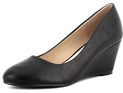 Greatonu Women's Formal Office Wedge Platform Mid Heel Dress Court Shoes Black pu UK 4