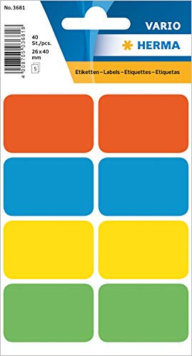 HERMA 3681 Vielzweck-Etiketten, 40 Stück, 25 x 40 mm, 8 pro Bogen, selbstklebend, Haushaltsetiketten zum Beschriften für Kalender Planer Basteln, matt, blanko Papier Klebeetiketten Aufkleber, bunt