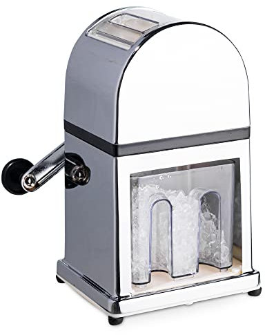 bar@drinkstuff Chrome Ice Crusher Manual Ice Crusher with Ice Tray and Scoop, Ice Grinder, Ice Chopper