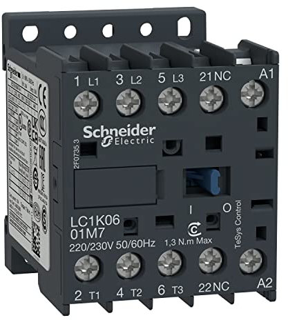 Schneider LC1K0601N7 Disjoncteur de Puissance 3p+1Ö, 2,2kW/400V/AC3, 6A, Bobine 415V 50/60Hz