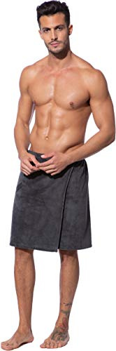 Morgenstern Toalla Hombre SPA con Botón y Banda Elástica Toalla de Pie Sauna Pareo Bambú Algodón Microfibra 52x146 cm Gris