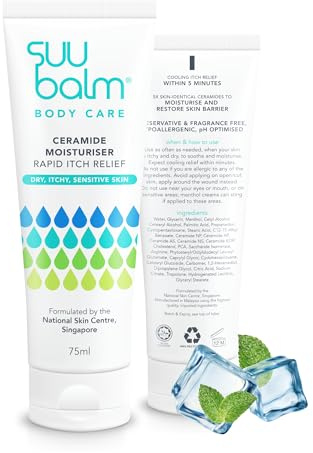 Suu Balm - Itch Relief Cream, Menthol & Ceramide Body Moisturiser - Itch Relief in 5 Minutes - Psoriasis, Dry, Sensitive Skin, Eczema Treatment (75ml))
