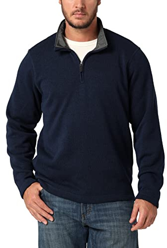 Wrangler Authentics Men's Sweater Fleece Quarter-Zip, Mood Indigo, L