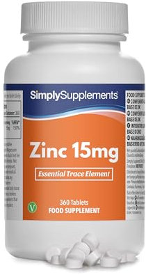 Comprimidos de Zinc 15mg | Alta Potencia 150% VRN | 360 comprimidos fáciles de Tomar = Suministro para 1 Año | Ayuda al Sistema Inmune, Cabello | Vegano Hecho en el Reino Unido