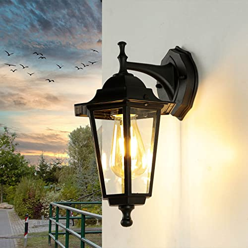 Lampada da esterno a parete alluminio vetro nero IP44 giardino balcone L:17 cm E27 lanterna nostalgica rustica da parete esterno porta d'ingresso PARIGI
