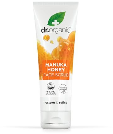 Dr. Organic Manuka Honig Gesichtspeeling, Exfolierend, Trockene Haut, Herren, Damen, natürlich, vegetarisch, tierversuchsfrei, paraben- und SLS-frei, recycelt & recycelbar, biologisch, 125ml