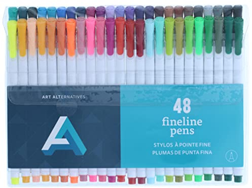 Art Alternatives Fineline Pen Set, 48-Colors - 0.4mm nib - Ergonomic, triangular barrel - Drawing, coloring, journaling