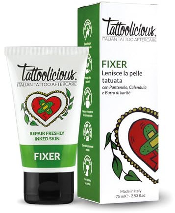 TATTOOLICIOUS Fixer - Crema Lenitiva Dopo - Tattoo, Specifica per la Cura del Tatuaggio, con principi Attivi Bio dalle proprietà cicatrizzanti, 1 tubetto, 75 ml