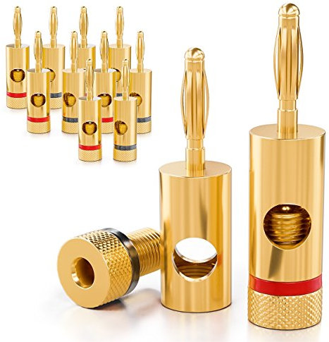 deleyCON 12x Fiche Banane Plaqué Or et Vissable pour Câbles Boîtiers Amplificateurs Récepteurs AV Amplificateurs de Puissance HiFi Chaînes Stéréo