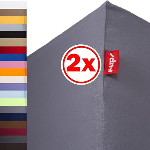 r-up Beste Spannbettlaken Doppelpack 200x220-220x240 bis 35cm Höhe viele Farben 95% Baumwolle / 5% Elastan 230g/m² Oeko-TEX stressfrei auch für hohe Matratzen (grau)