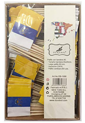 Durabol Palillos de Tapas con Bandera, Toothpick Flags Etiquetas Pequeñas para Magdalenas Decorar Tartas Bocadillos Cumpleaños Boda Fiesta de Bienvenida 3.5X2.5cm (CANARIAS 200pcs)