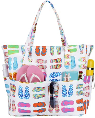 Bluboon Waterproof Beach Tote Pool Bags for Women Ladies Extra Large Gym Tote Carry On Bag With Wet Compartment for Weekender Travel (slipper)