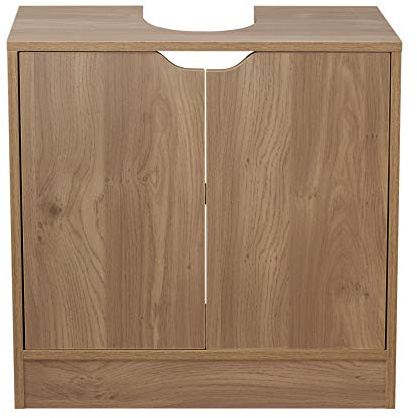 URBNLIVING Full Pedestal Bathroom Sink Cabinet, Modern Under Basin Storage Unit with Double Doors & Shelves, Space Saving Bathroom Cupboard Furniture (Oak)