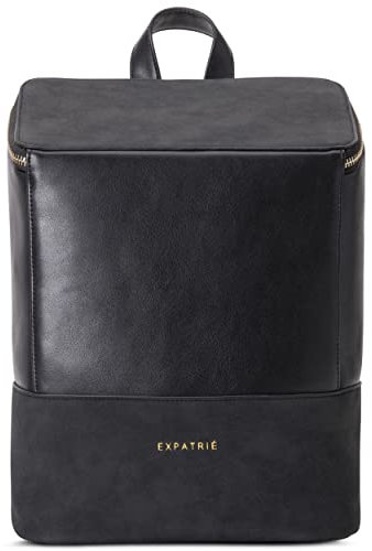 Expatrié Rucksack Damen Klein Schwarz - Malou - Kleiner Leder Cityrucksack für Uni, Business und Alltag - Lederrucksack Elegant aus Veganem Kunstleder - Wasserabweisend