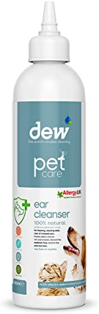 Dew Pet Ear Care 250ml: 100% Natural Dog Ear Cleaner Solution | Antibacterial Drops for Treatment of Dogs & Cat Ear Itching, Wax, Odour & Dirt | Fast Acting Aural Wash Prevents Infection
