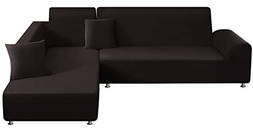 ShowyLive Housse de Canapé d'angle 3 Places+3 Places Lot de 2 Housse de Canapé Élastique en Forme de L (180-230cm, Noir)