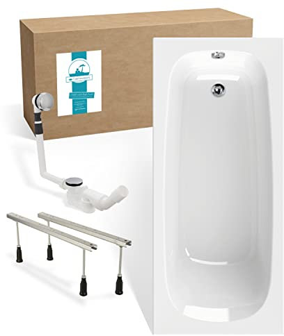 Calmwaters® Badewannen-Set 170x75 cm mit Wannenfüßen & Ablaufgarnitur, Acrylwanne Original, ergonomische Körperform-Wanne komplett Set, 170 x 75 cm, Weiß, 99000341