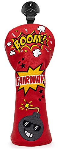Funny BombGolf Fairway - Copritesta per mazze da golf in pelle rossa per legno, girevole #3 4 5 7 X Fairway Headcover per uomini o donne golfisti