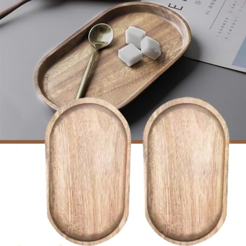 2 Stück Holztablett Oval,Ovales Tablett aus Holz,Serviertablett aus Holz,Esstablett,Aufbewahrungstablett,kleines ovales Teetablett,Holztablett,für Lebensmittel,Tassen,Kaffee,11,8x20x1,5cm