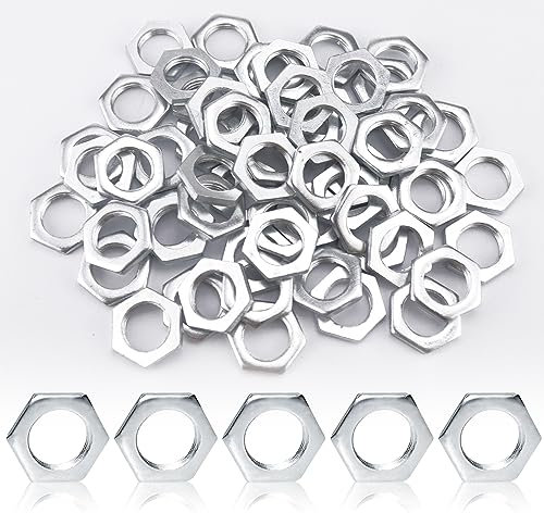 Juego de 60 tuercas hexagonales planas con tuerca hexagonal baja chapada en zinc, tuerca fina para fijar tornillos y pernos con rosca fina (M12 x 1 mm)