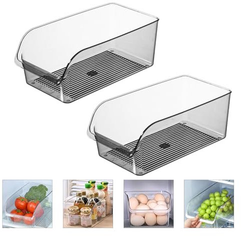 Friendjia 2 Pezzi Organizer per frigorifero - Contenitore per frutta e verdura per alimenti, organizer trasparente senza BPA per cucina, frigorifero e altri organizzatori(Medio)