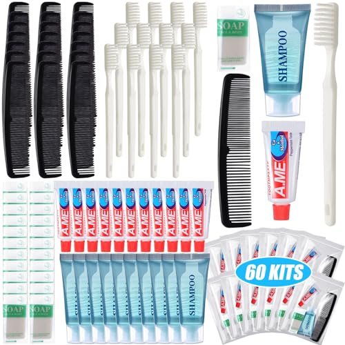 Ziliny Juego de 60 piezas de artículos de tocador básicos, kits de higiene para personas sin hogar, suministros de aseo de viaje a granel para hombres y mujeres, suministros reutilizables de caridad