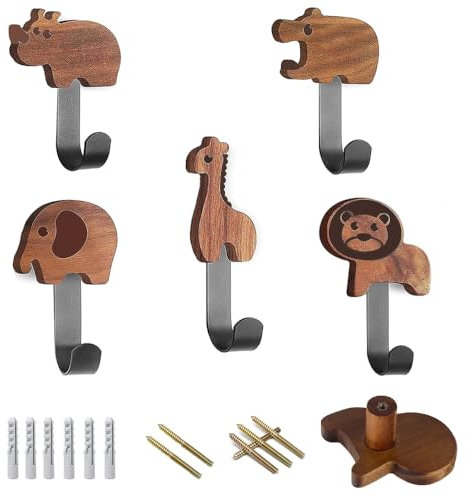Jiahuade Kleiderhaken Kinder Holz,5PCS Garderobenhaken Kinder,Kleiderhaken Kindergarderobe,Garderobenhaken Kinderzimmer,Wandhaken Kinder Kleiderhaken Auto