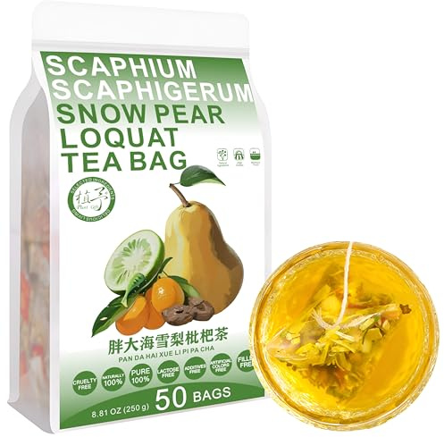 100% Pure Natural Herbal Tea, Scaphium Scaphigerum snow pear Loquat Tea Bag, 250g/8.81oz (5g*50bags), 胖大海雪梨枇杷茶 Bamboo Leaf, Honeysuckle, Gardenia, Tangerine peel, Mint, Combination