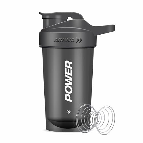 ACUNA Power Shaker – 400 ml | Shaker protéiné avec boule de mélange pour smoothie shake, couvercle étanche à visser, idéal pour l'entraînement et la salle de sport (noir)