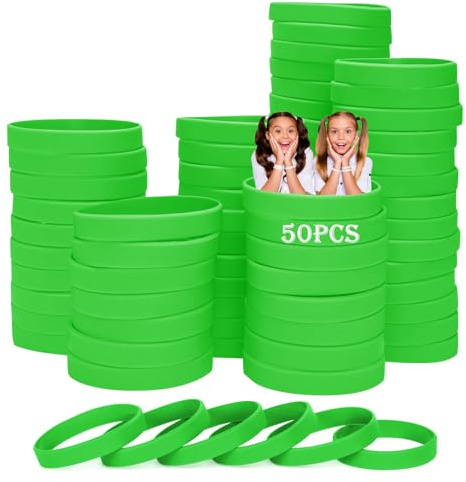 HONTIUS 7'' Braccialetti In Gomma, 50 Pezzi Braccialetti In Silicone, Verde Vuoto Elastici di Gomma per Uomo Donna Scuola Insegnante Squadra Festa 8~12 di età