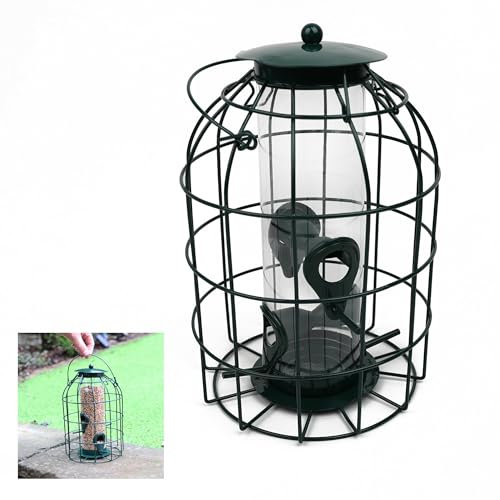 DIVCHI Large Heavy Duty Squirrel Proof Bird Feeder For Wild Seed Feed Mix Outdoor Garden Use - With Strong Metal Cage To Deter Squirrels & Large Birds (Caged Feeder)