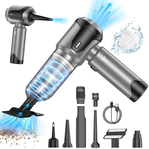 Unipampa Aspirador de Mano, 16000PA Mini Aspirador Coche Potente, 6000mAh Recargable Aspiradora Sin Cable, Aspirador de Mano Portatil Multifunción, HEPA-Filtro, para Coche, Hogar, Oficina, Pelo Animal