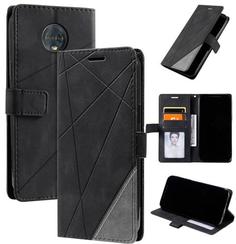 QiongniAN kompatibel mit Motorola Moto G6 Hülle Leder,kompatibel mit Motorola Moto G6 Hülle Klapphülle Handytasche Case Black