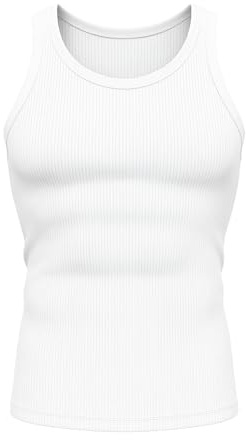 Maillot de corps pour homme en coton côtelé fin, t-shirt de sport, t-shirt de musculation, t-shirt de fitness, débardeur noir et blanc, Blanc., L