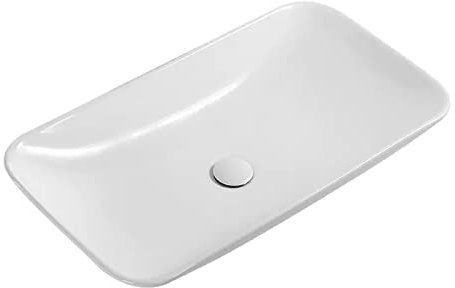PUFAHAU Lavabo Rectangular sobre encimera de Porcelana Blanca, de cerámica, para baño, con Lavabo de tocador, con desagüe emergente Blanco(White-58cm)