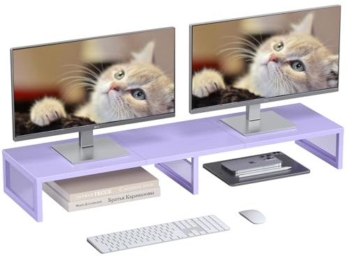 Gugsey Dual Computer Monitor Stand Riser, Desk Organizers and Accessories, Printer & TV Stand, Desk Shelf, Office Desk Accessories & Desktop Workspace Organizer for Office Supplies, Purple