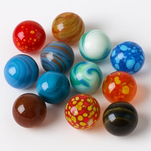 Ameisenkeks® 12 Glasmurmeln Ø 25 mm – Bunt & Handgefertigt – Hochwertiges Murmel-Set zum Spielen, Basteln & Dekorieren – Große Shooter-Murmeln für Kinder & Sammler