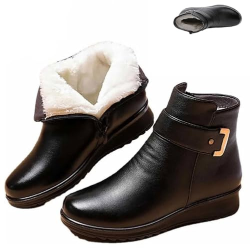 FJZFXKZL Stivali Ortopedici Da Donna In Vera Pelle Con Fibbia In Metallo, Stivali Da Neve Caldi E Foderati In Pelliccia(Black (white hair),37 EU)