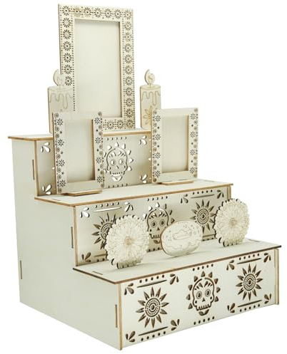 Altare per il Giorno dei Morti in legno con espositore per foto, decorazioni per il Giorno dei Morti, include cornice per foto e candele decorative, decorazioni commemorative