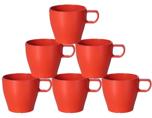GESHUPOR 10 oz Coffee Cups Eco-Friendly, Shatter-Resistant Mug with Hanging Ears | Thickened Porcelain-Like Material | Suitable for Both Commercial and Home use(6-pack)(Red)