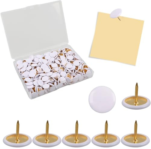 400 stycken häftstift vit, 10 x 10 mm | Plastbelagt stål runt huvud häftstift för hem, skola, kort, kontor, fotovägg, korktavla