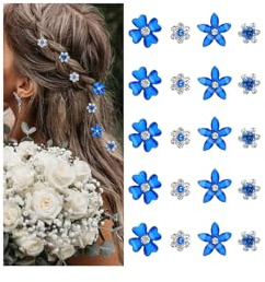 Mezrkuwr 20 pezzi di fermagli per capelli piccoli blu scuro con fiorellini, mini fermagli dolci in metallo con strass per donne, accessori per capelli da sposa per ragazze (4 motivi floreali)