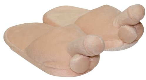 You2Toys Penispantoffeln - lustige Haussschuhe für Frauen, mit ausgeprägtem Schwanz und prallen Hoden hautfarben hellem Plüschdesign